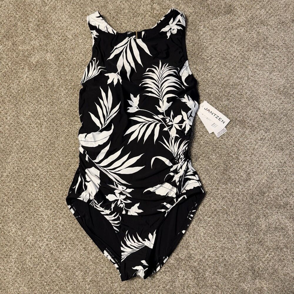 Jantzen Women's Floral High Neck One-Piece Swimsuit Size 8 Tummy Control